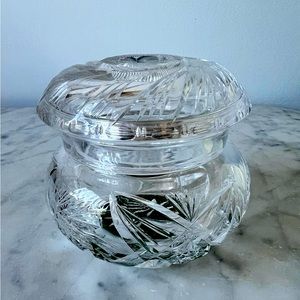 VINTAGE Cut Glass Hair Receiver Vanity Dresser Jar With Lid • Fairy Lamp